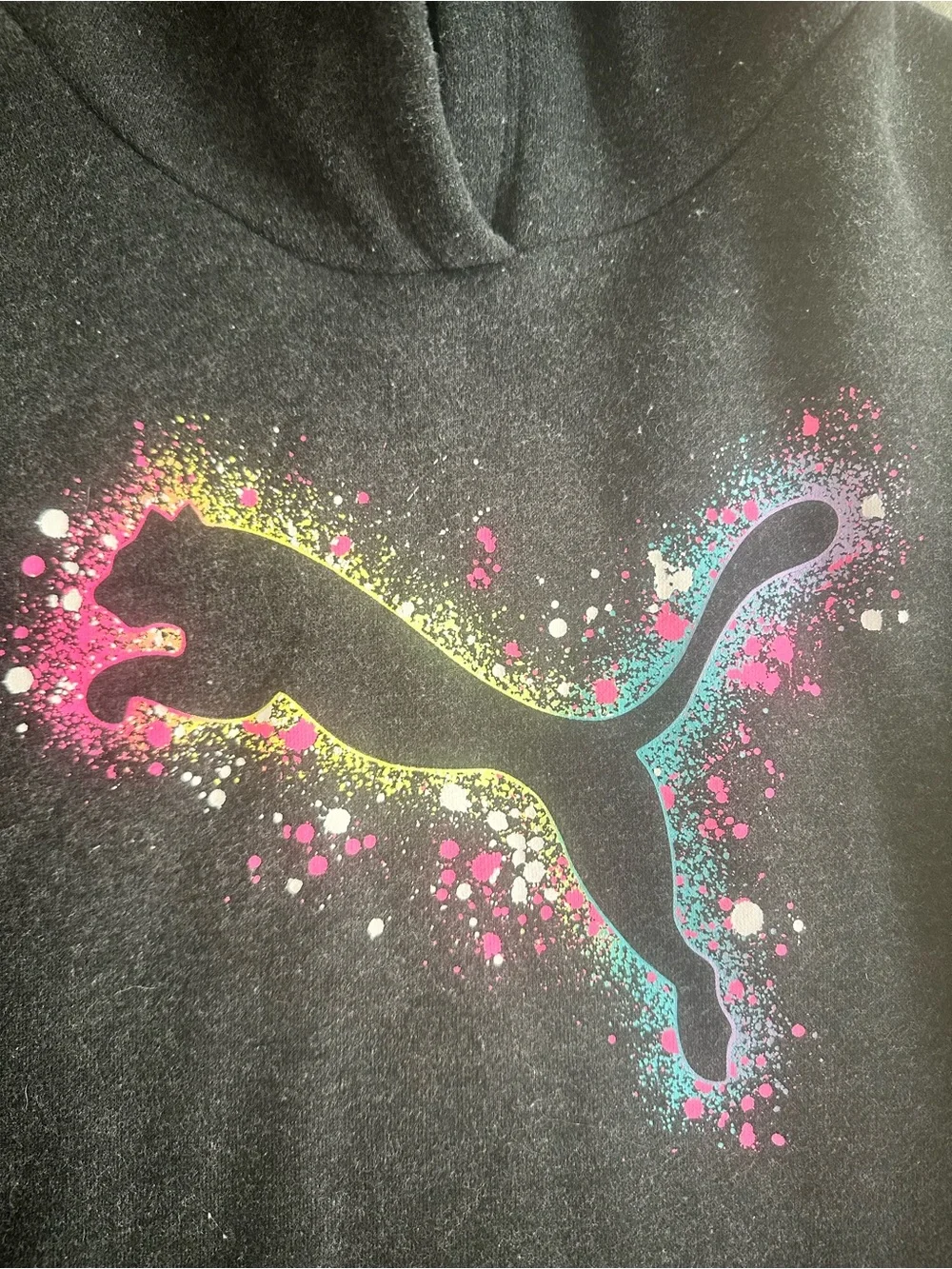 Puma Black Kids Hoodie & Joggers Set with Pink Drawstring and Multicolor Logo